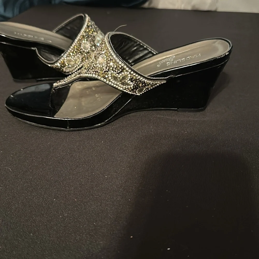 Madeline Stuart Black and Silver Sandals